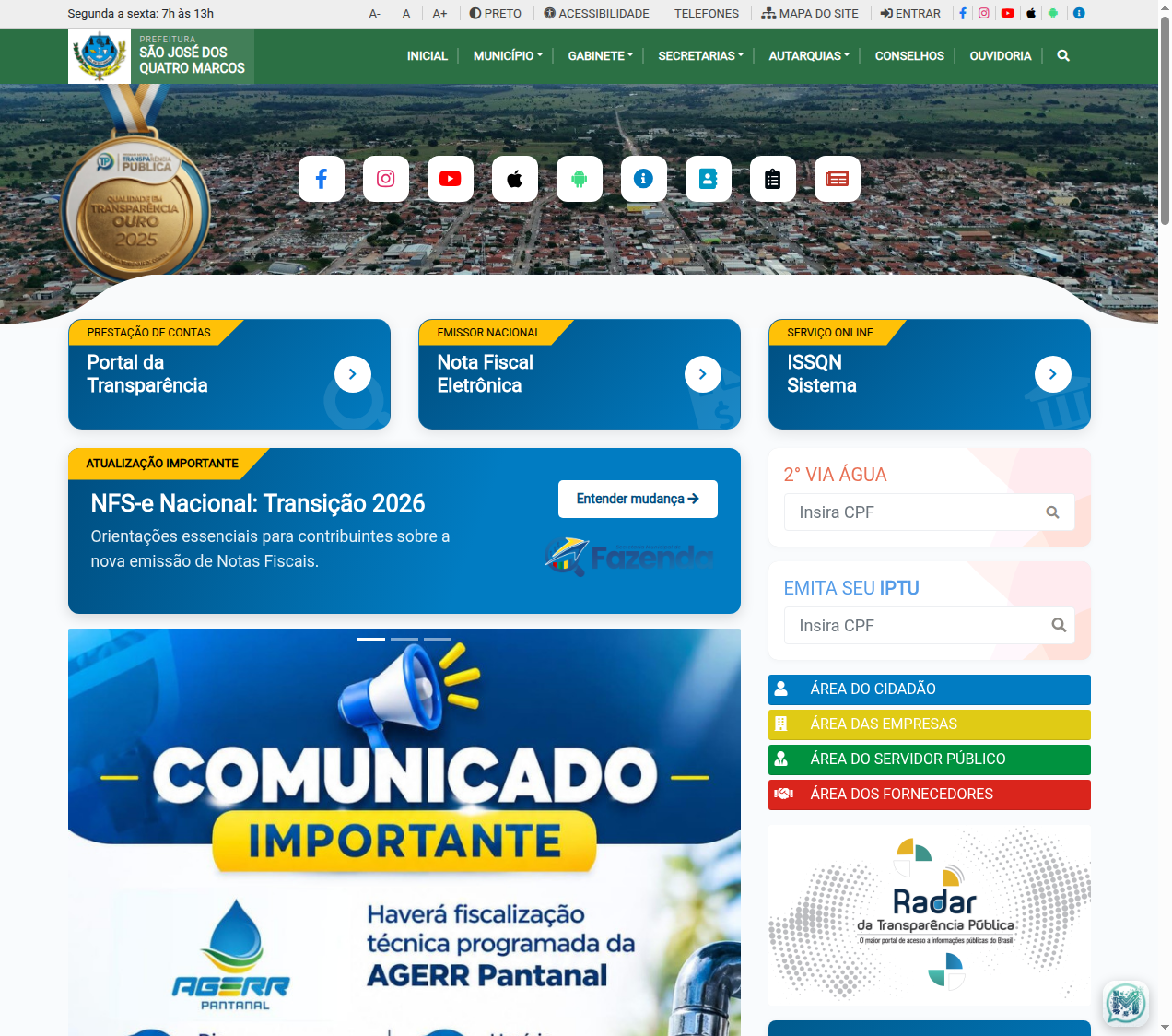 Screenshot saojosedosquatromarcos.mt.gov.br
